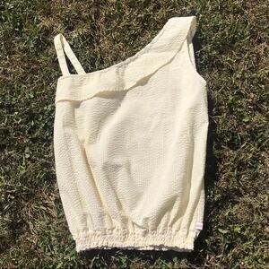 Lolly Wolly Doodle Girls Yellow One Shoulder Textured Top Size 10 Seersucker